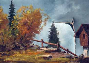 The rip in a painting being                   repaired.