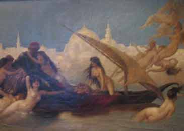 Large painting being cleaned.